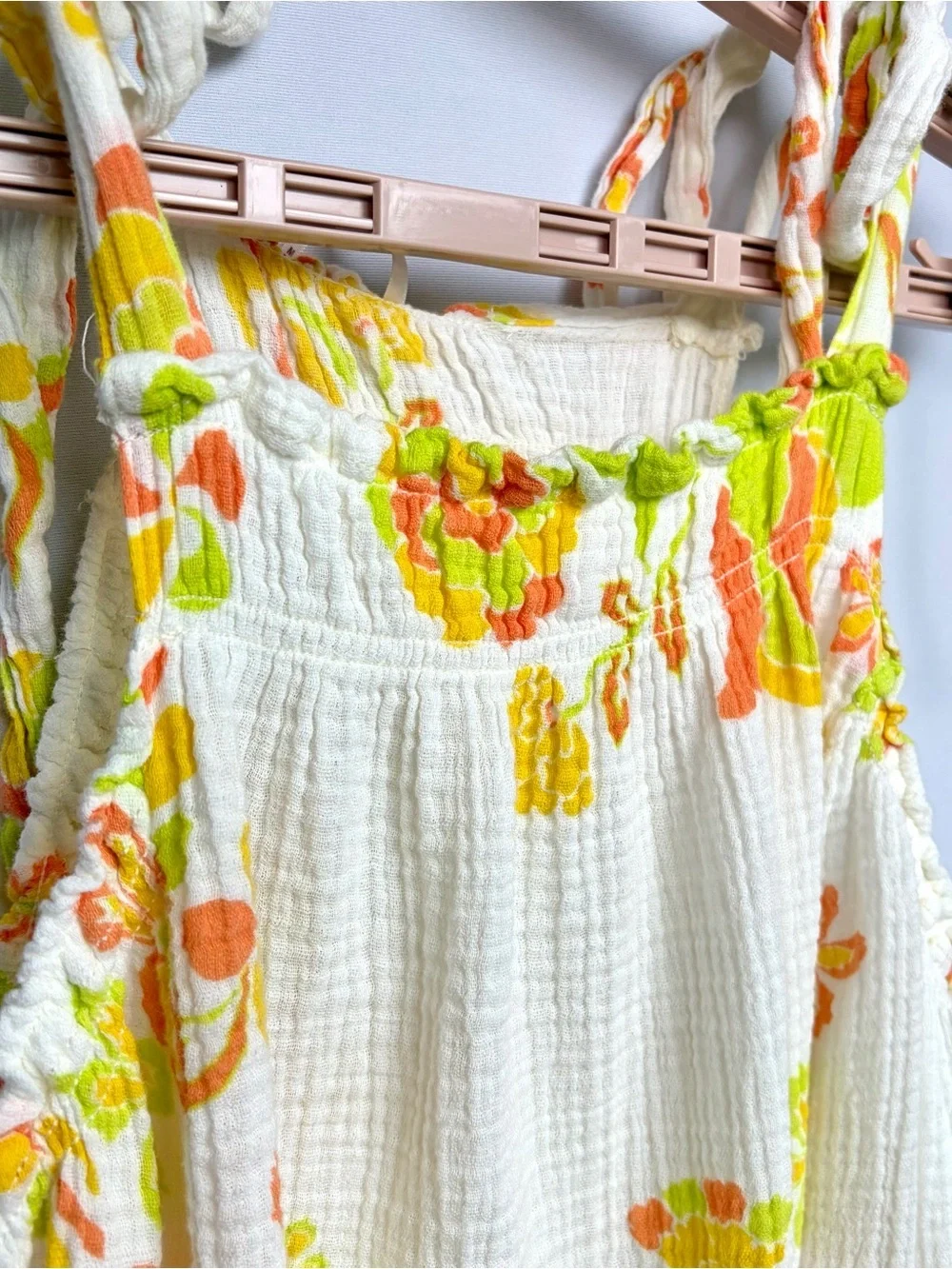 Free People Fleur Dress Top Sz M Cotton Gauze Tiered Tie Shoulder Boho Cottage